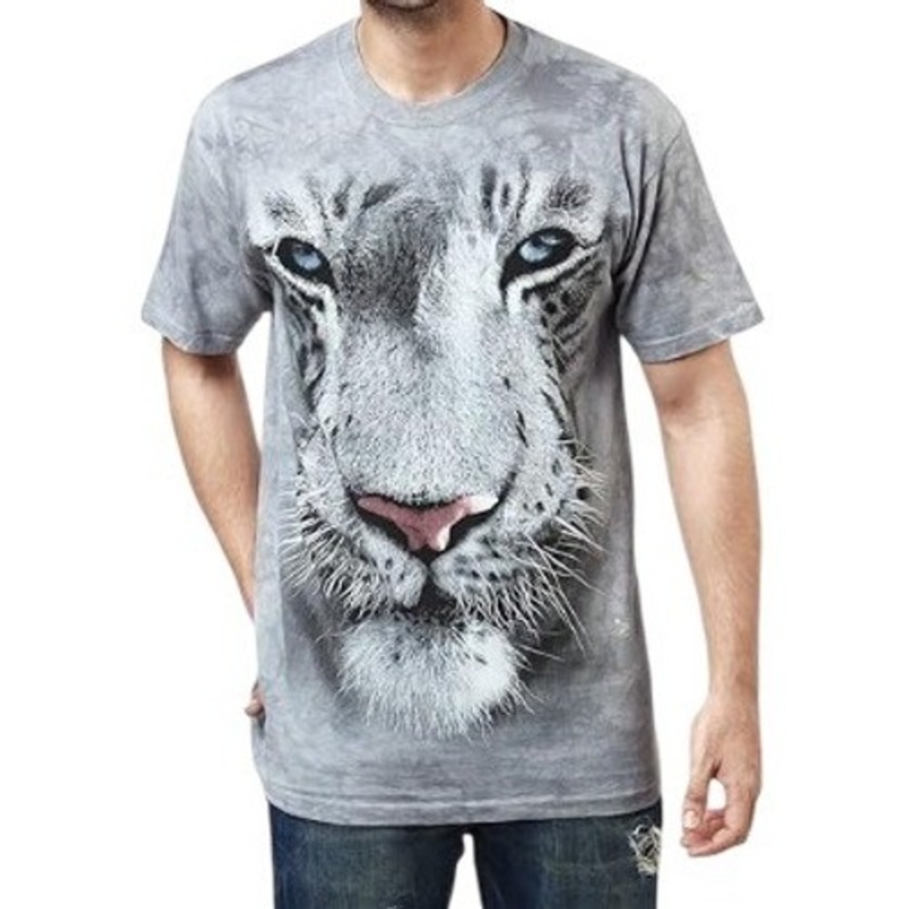 The Mountain White Tiger Face Classic Cotton T-Shirt Tee XL Gray Tie Dye Hippie‎
